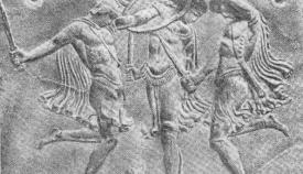 Οι Κουρήτες καλύπτουν με τον χορό τους (πεντοζάλι) το κλάμα του μικρού Δία για να μην τον ανακαλύψει ο Κρόνος.