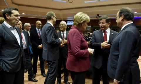 Αλέξης Τσίπρας, Άνγκελα Μέρκελ, Αχμέτ Νταβούτογλου και Φρανσουά Ολάντ.